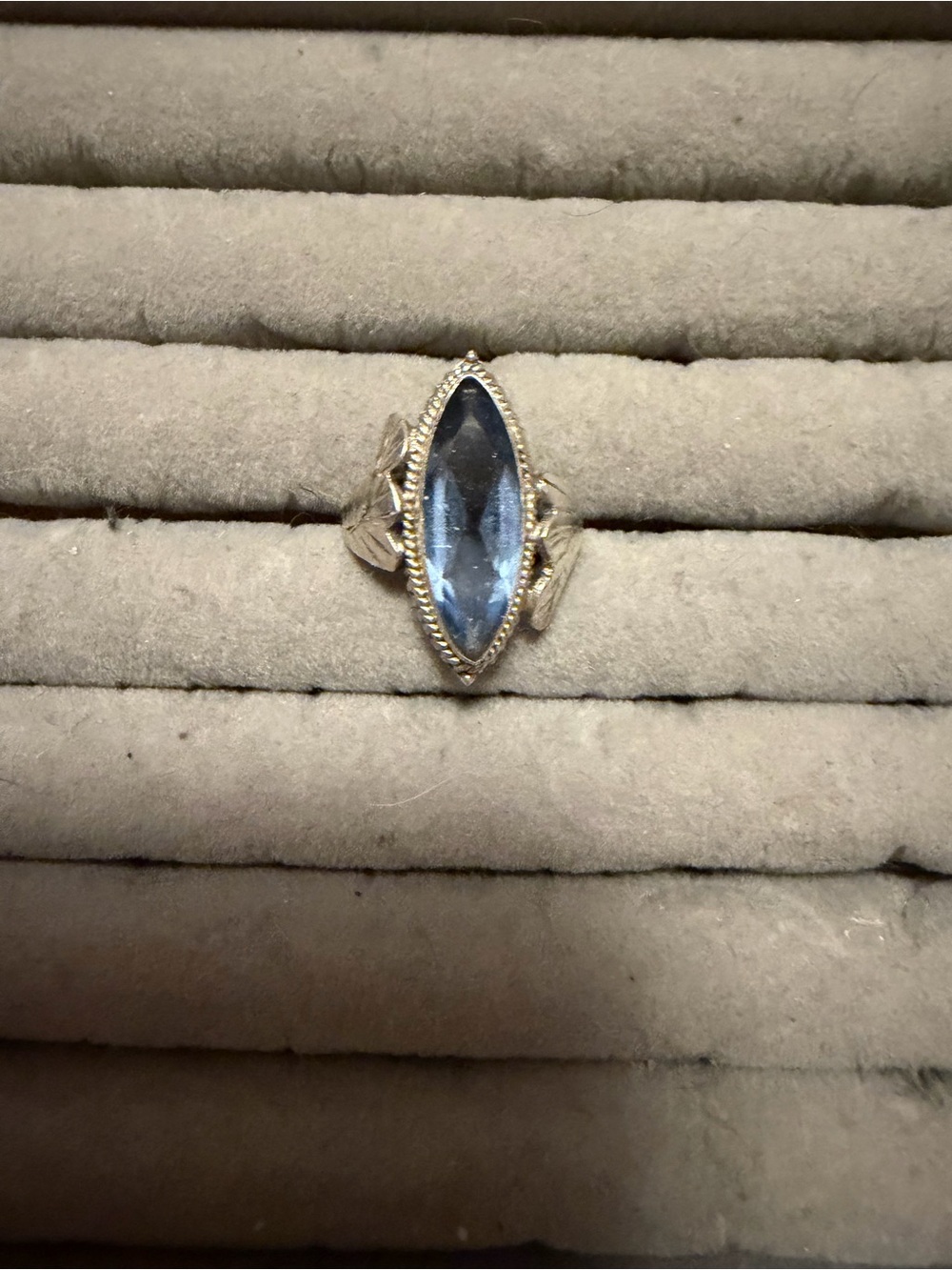 Gold Leaf Marquise Blue Crystal Ring Sterling NEW WITHOUT TAGS